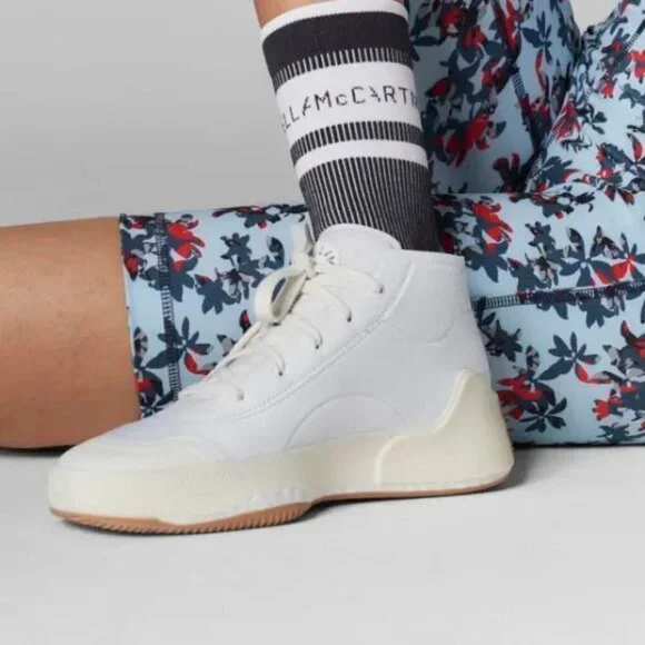 adidas gazelle silver green womens Adidas X Stella McCartney Women's Treino Mid-Cut Cloud White High Top  Sneakers
